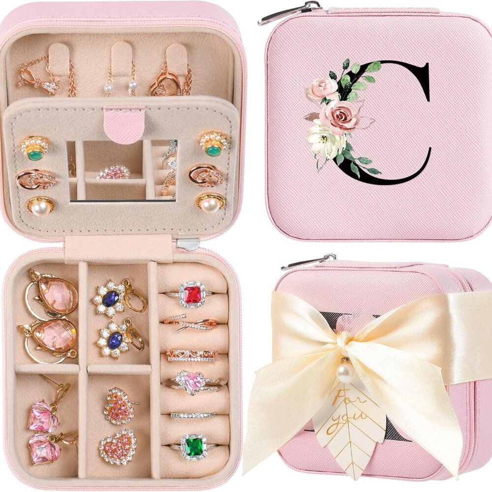 Travel Jewelry Box for Women and Girls - Small Case With Initial A-Z - Teacher G